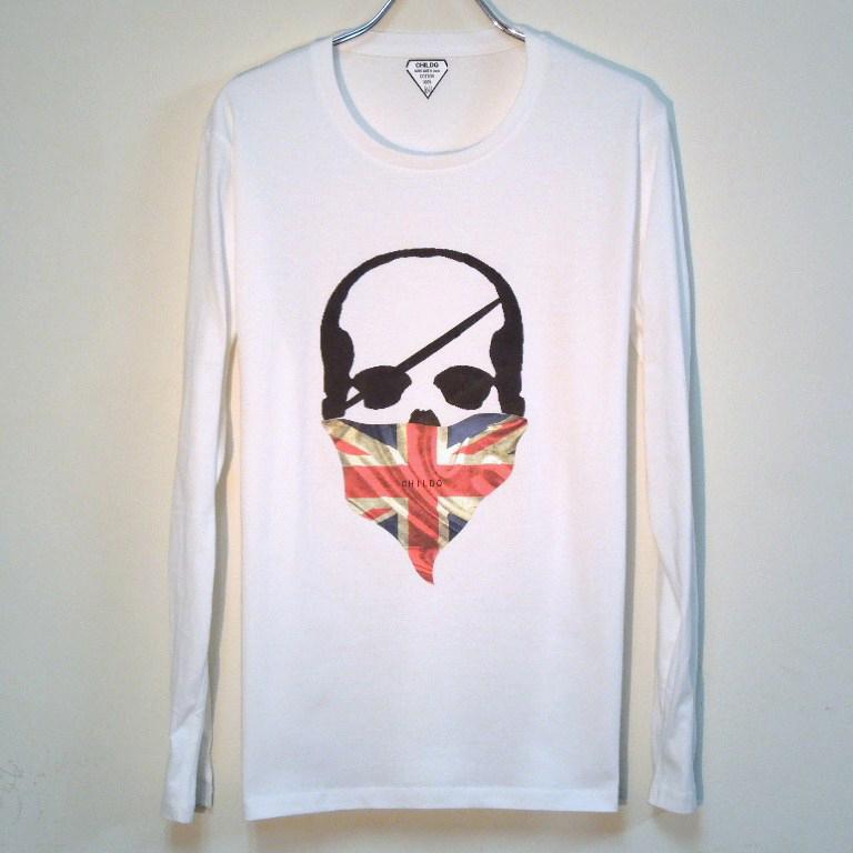 Skull bandana British flag Long T-shirt White