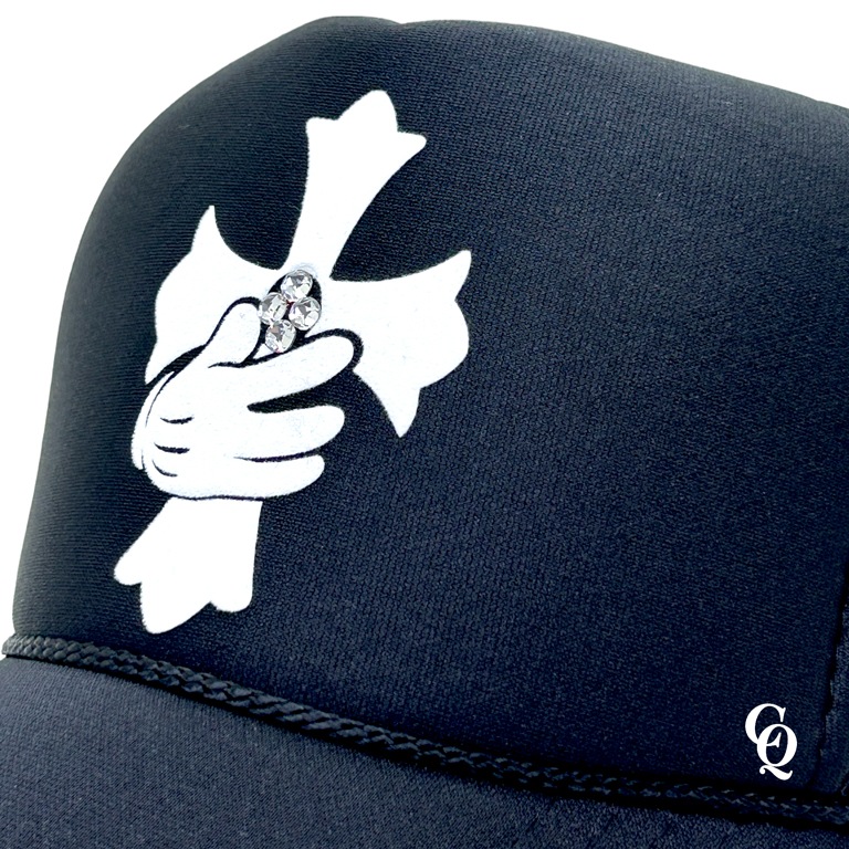 Cross hand Swarovski cap Black