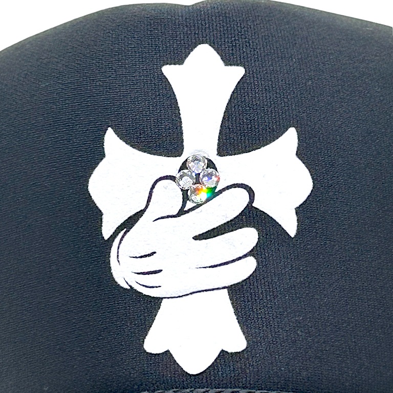 Cross hand Swarovski cap Black