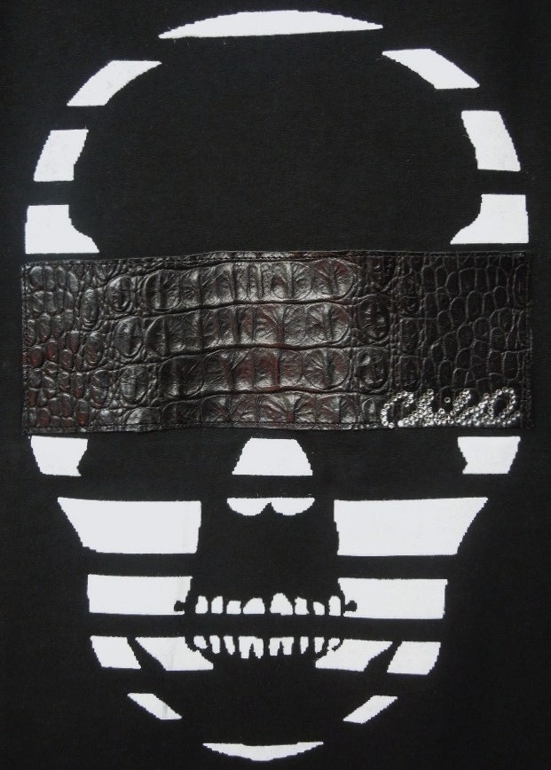 (�ܵ���)Skull Swarovski leather T-shirt Black