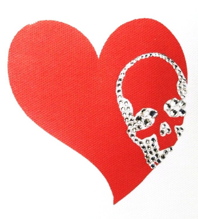 Skull Heart Swarovski polo shirt white �� red