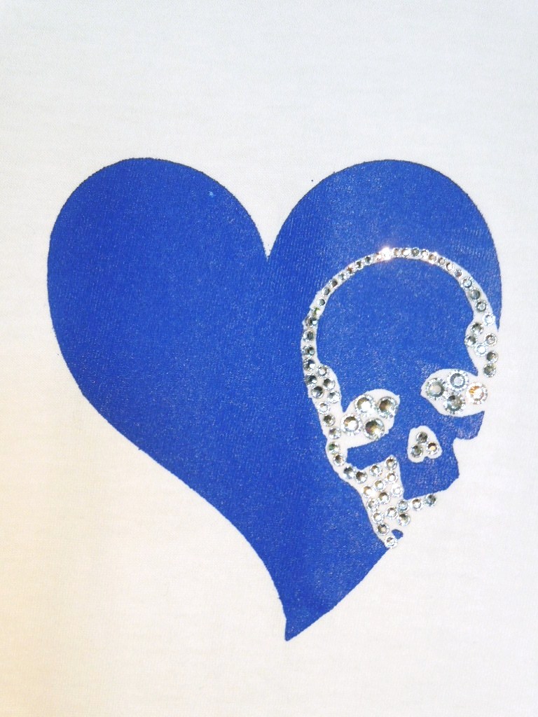 Swarovski Skull Heart T-shirt��White��blue