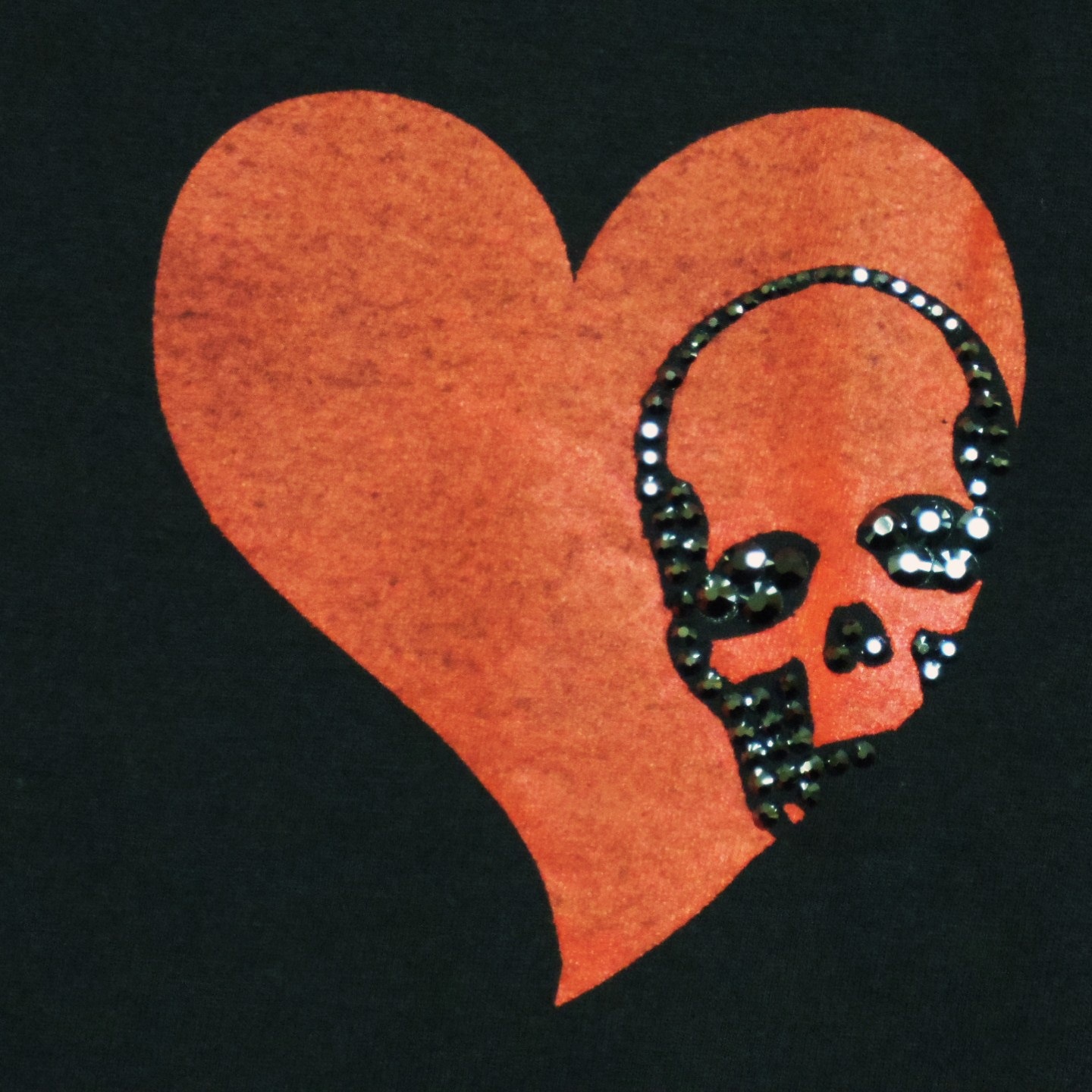 Swarovski Skull Heart T-shirt��Black��Red