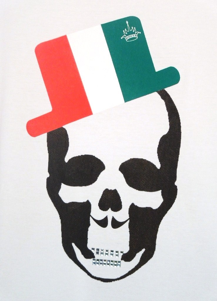 Skull Hat Italy color Swarovski Long T-shirt White