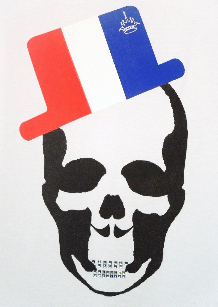 Skull Hat France color Swarovski Long T-shirt White