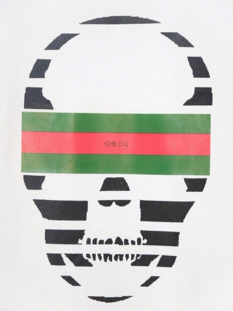 Skull Green Red Line T-shirt white