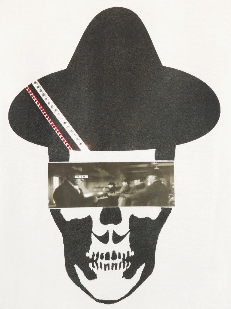 Skull Hat Mafia Swarovski Long T-shirt white