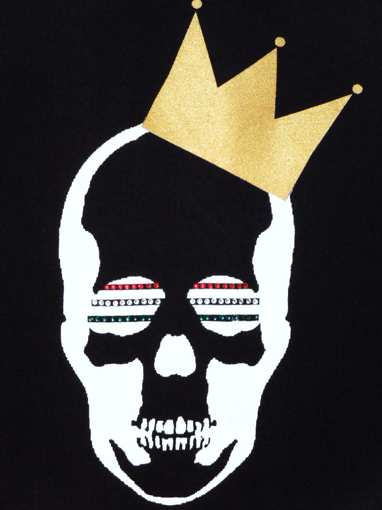 Skull Crown Swarovski Long T-shirt Gold �� Black