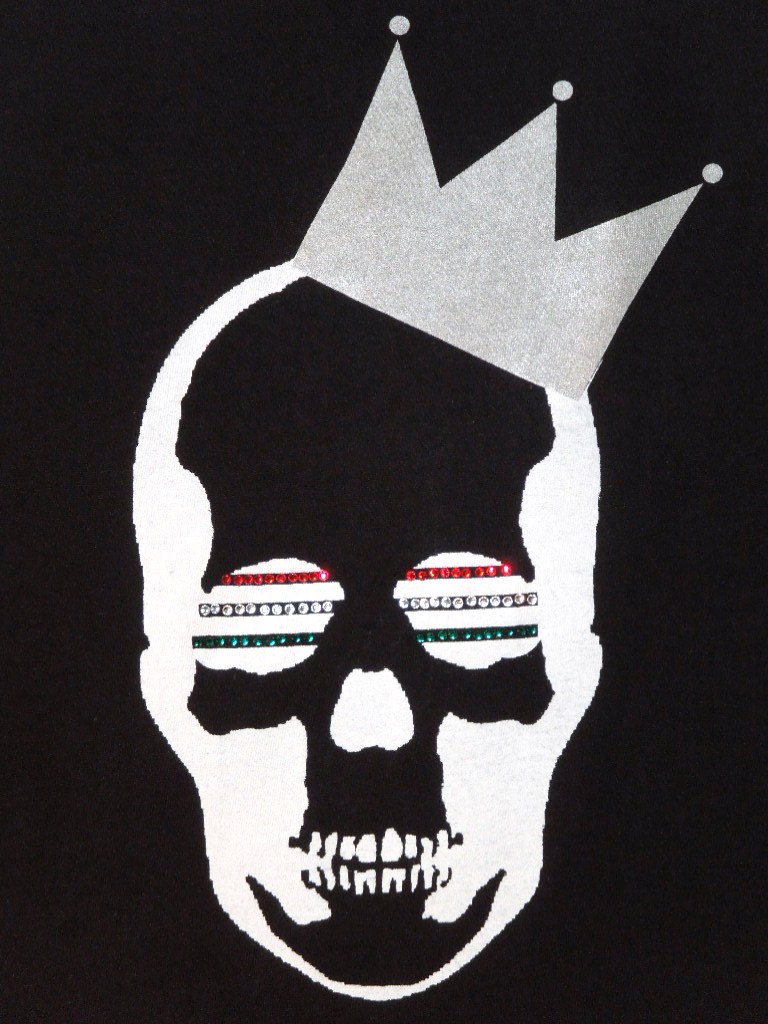 Skull Crown Swarovski Long T-shirt Silver �� Black