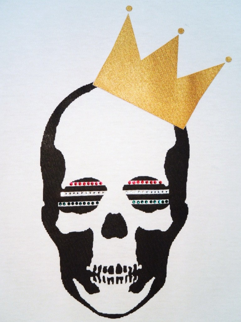 Skull Crown Swarovski Long T-shirt Gold �� white