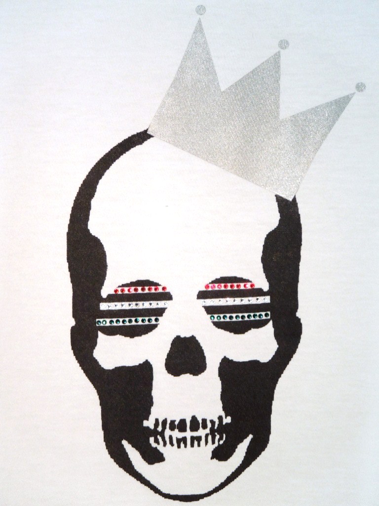 Skull Crown Swarovski Long T-shirt Silver �� white