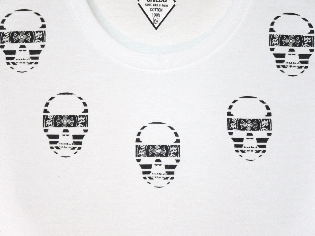 Five Skull Necklace Long T-shirt  White��Black