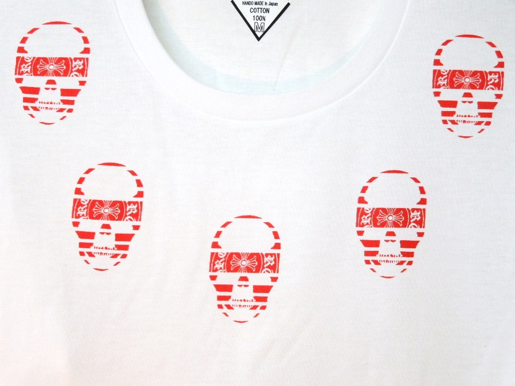 Five Skull Necklace Long T-shirt White �� red
