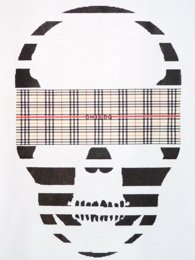 Skull checked pattern Long T-shirt white