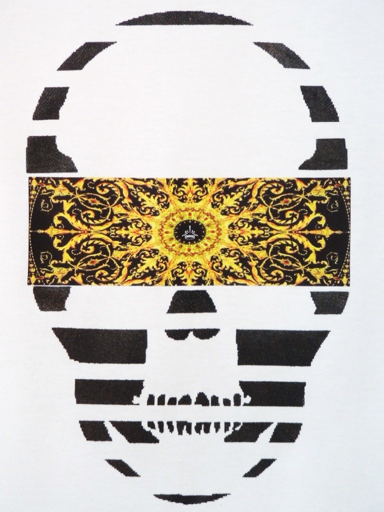 Skull yellow black pattern Long T-shirt White