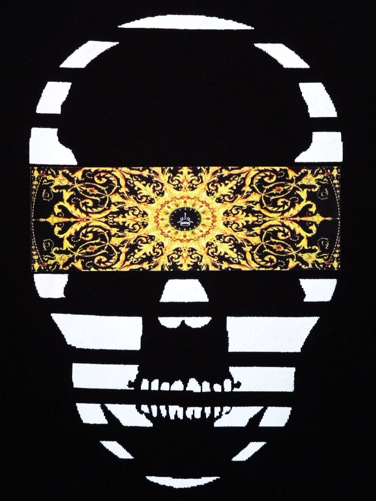 Skull yellow black pattern Long T-shirt Black