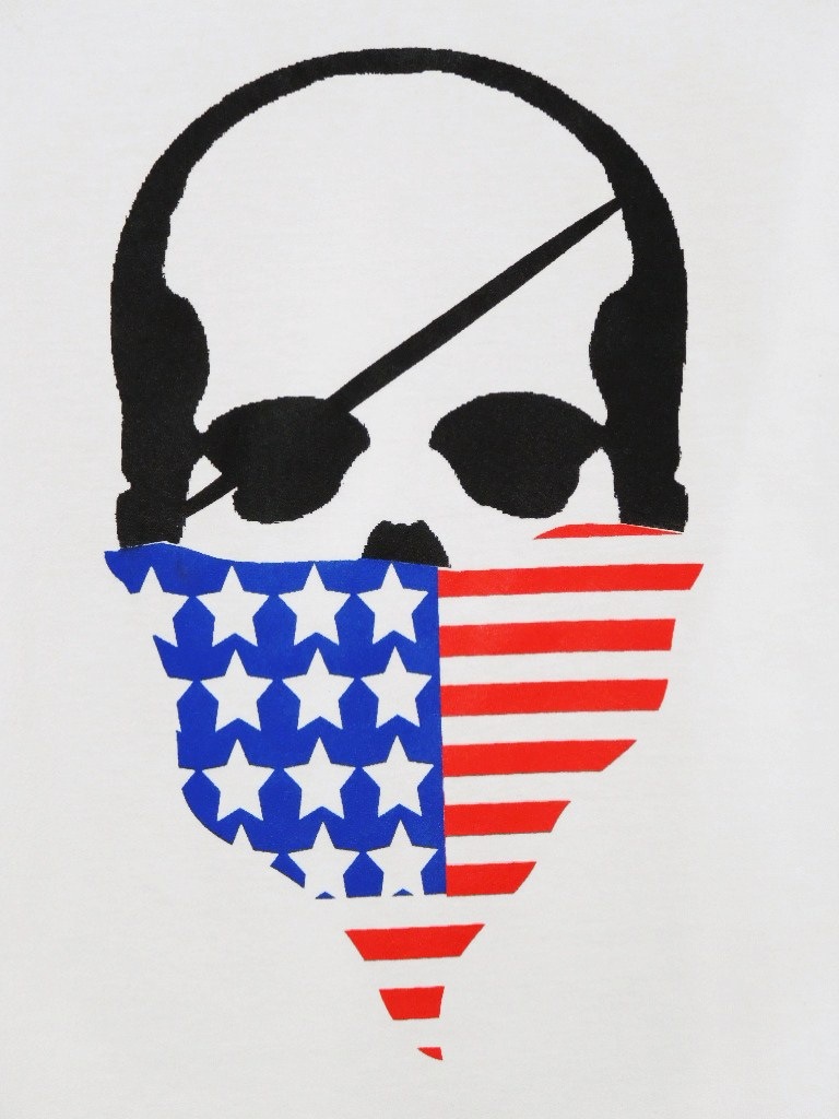 Skull bandana USA color Long T-shirt / white