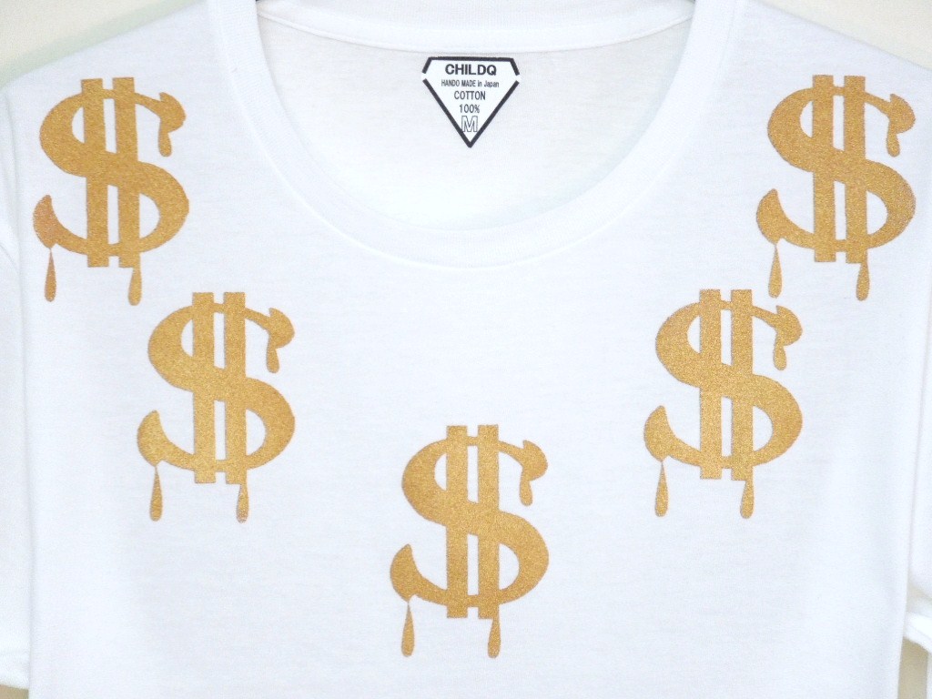 �� Dollar necklace Long T-shirt white