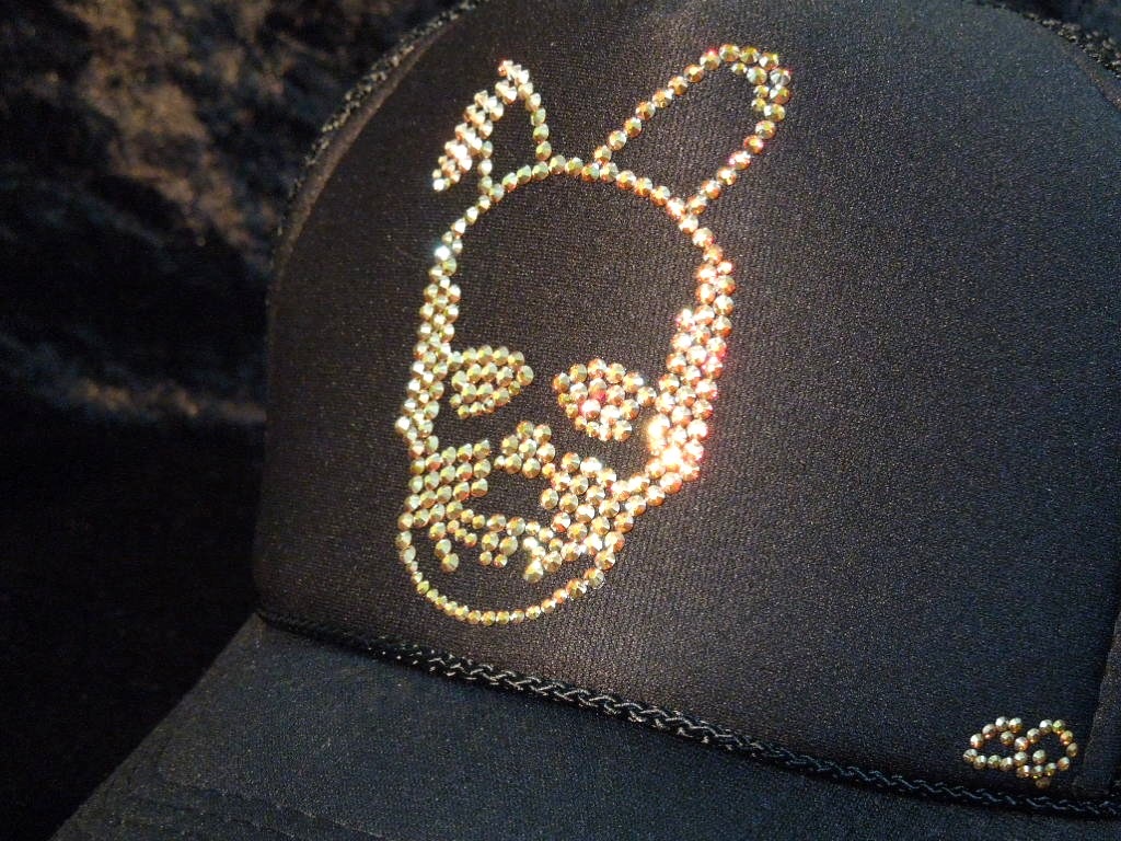 Skull Bunny Swarovski cap��Black��Gold
