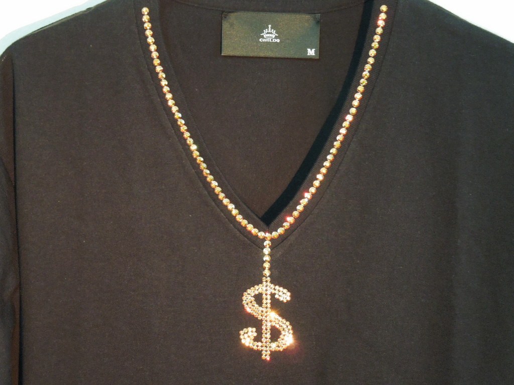 Dollar Gold Swarovski necklace T-shirt��Black