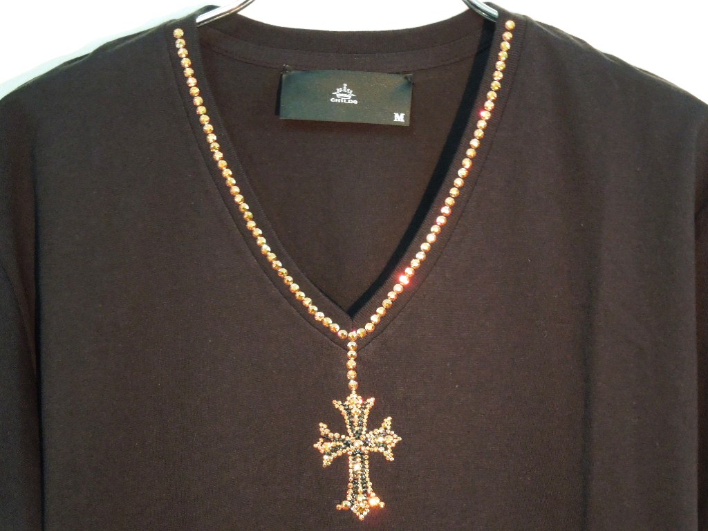 Cross Gold Swarovski necklace T-shirt����lack
