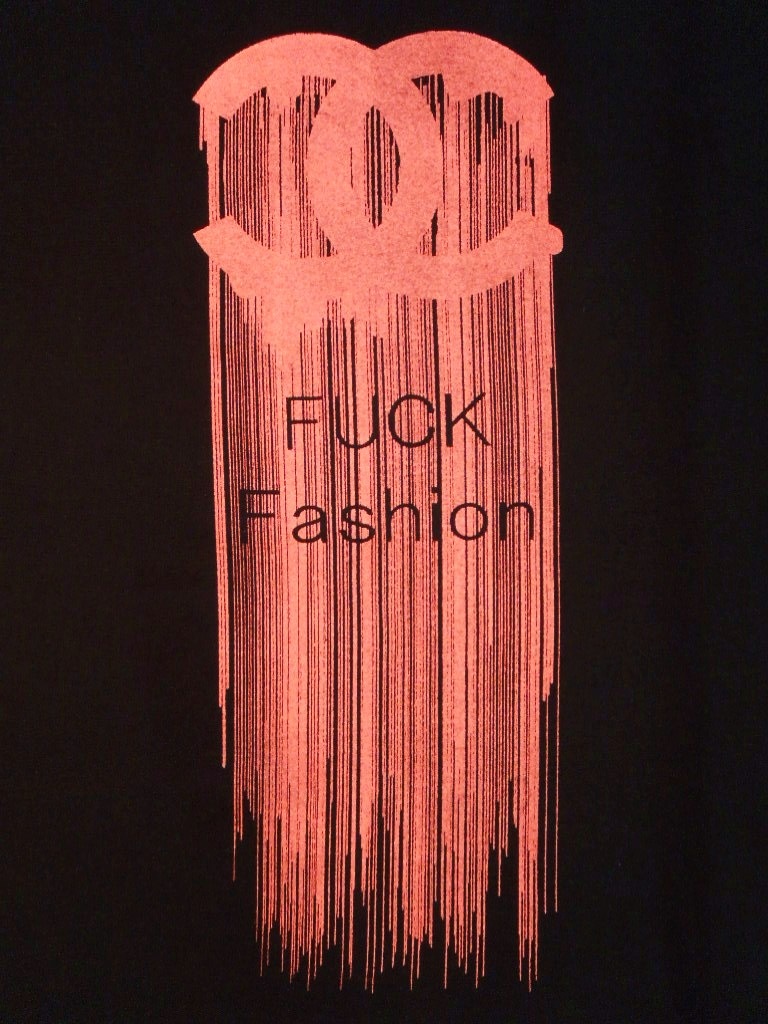 Fuck Fashion waterfall T-shirt Black��Pink