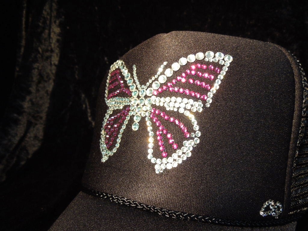 Butterfly Swarovski cap black