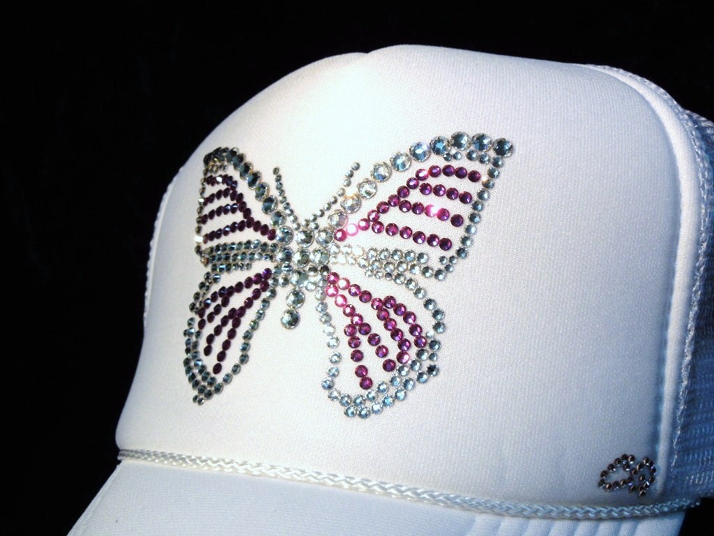 Butterfly Swarovski cap White