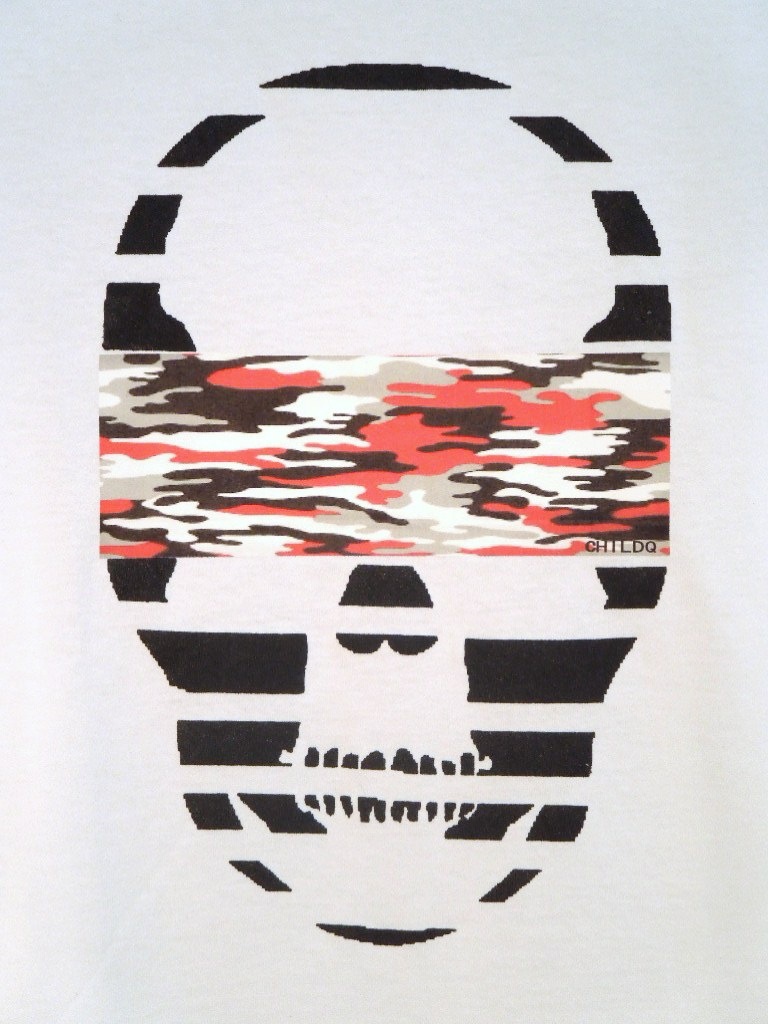 Skull camouflage red �� black Long T-shirt White