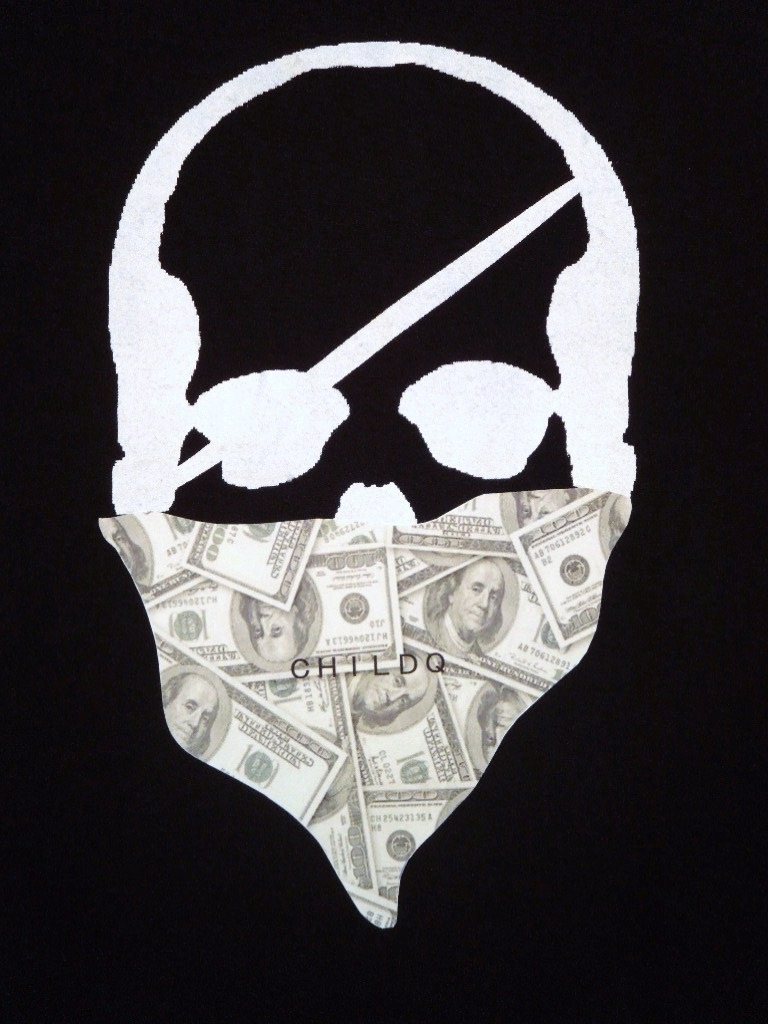 Skull bandana dollar Long T-shirt Black