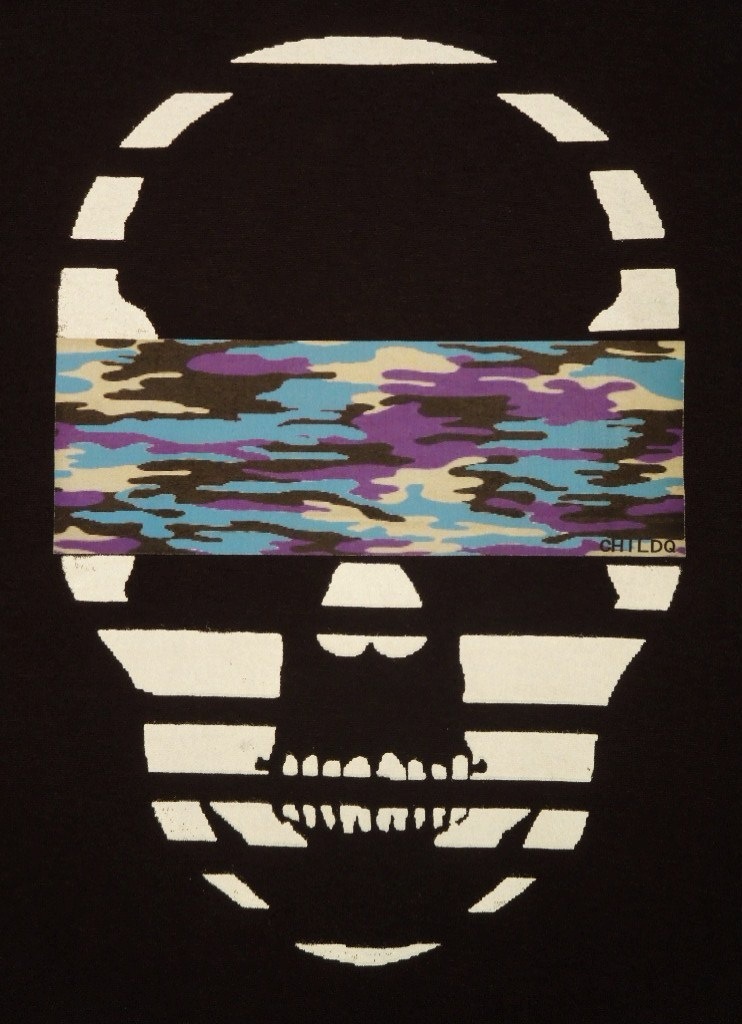 Skull camouflage Blue �� black Long T-shirt black