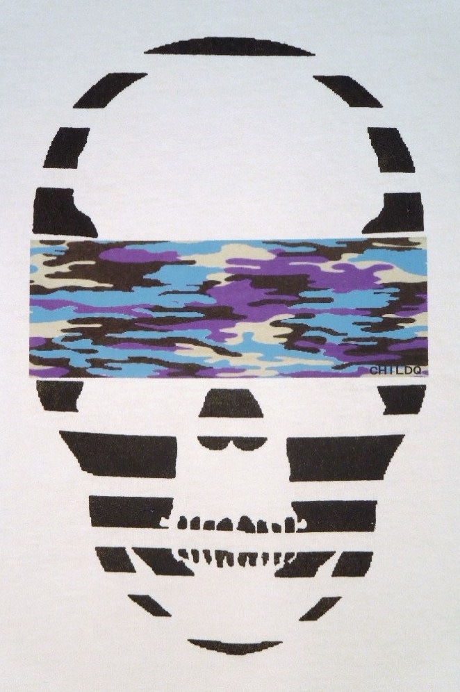 Skull camouflage Blue �� black Long T-shirt��White