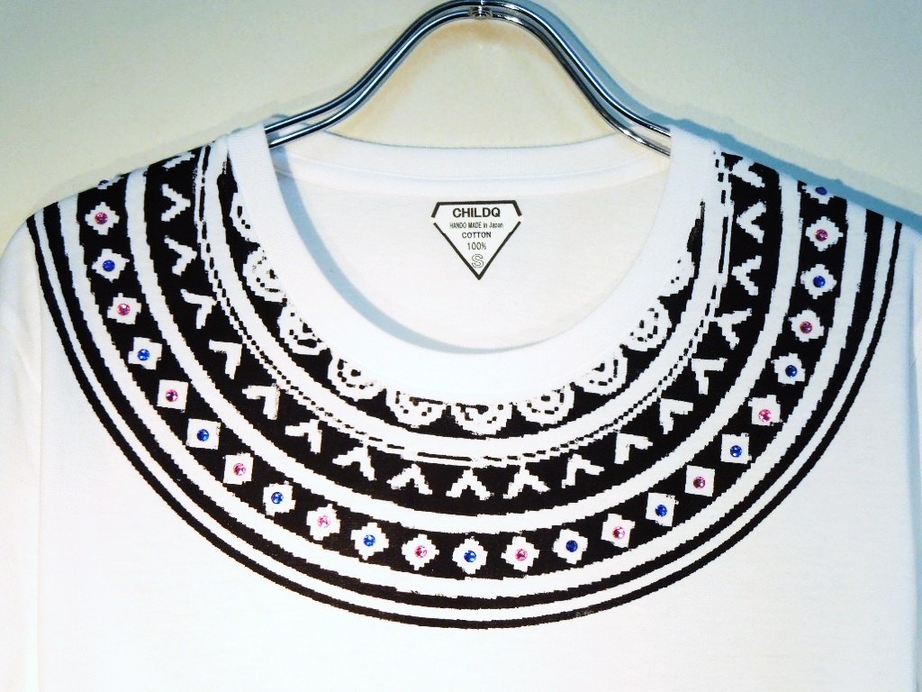 Samoa pattern Swarovski Long T-shirt White
