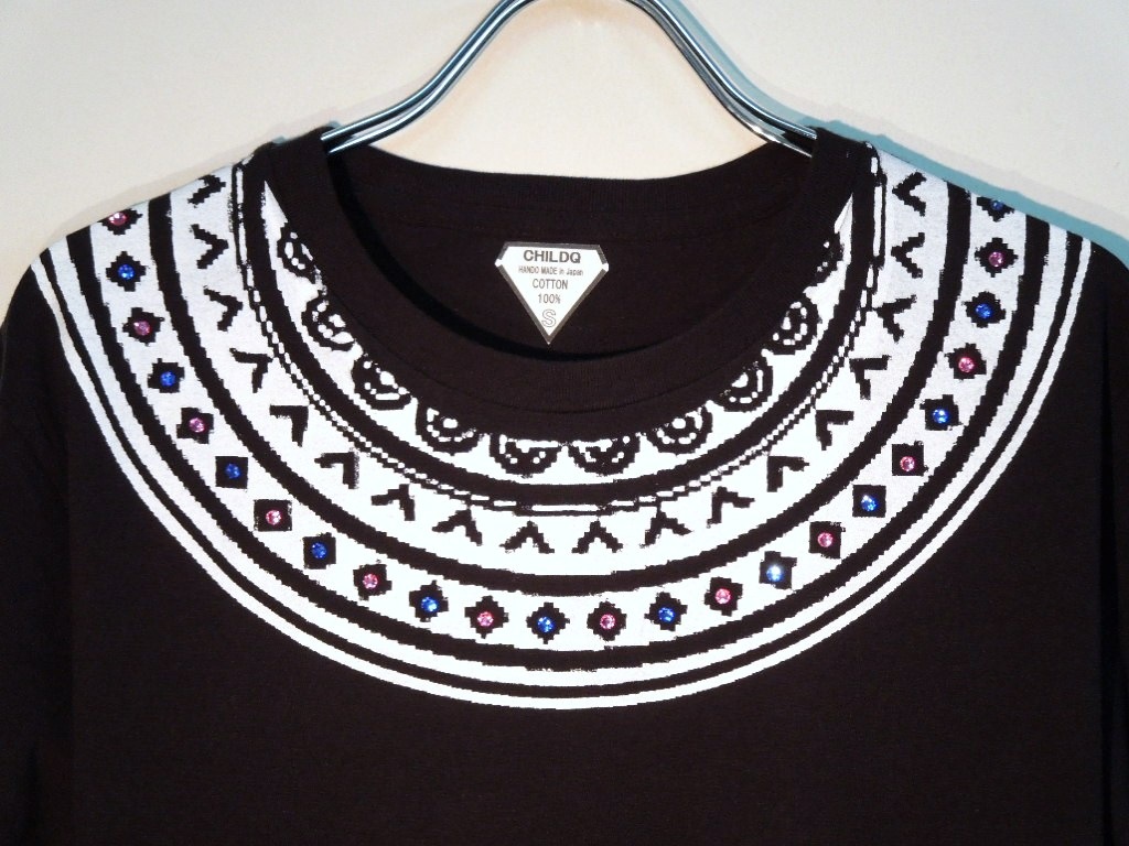 Samoa pattern Swarovski Long T-shirt Black