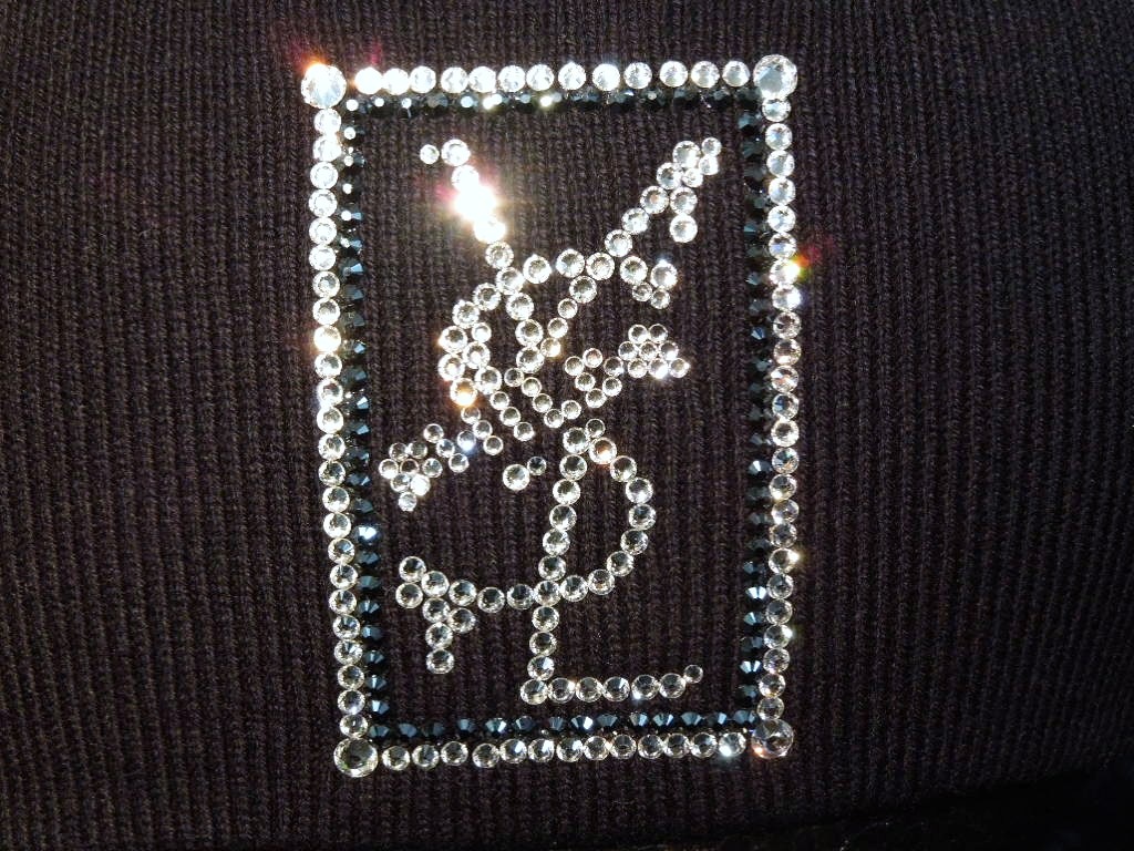 Square parody crash Swarovski knit cap black