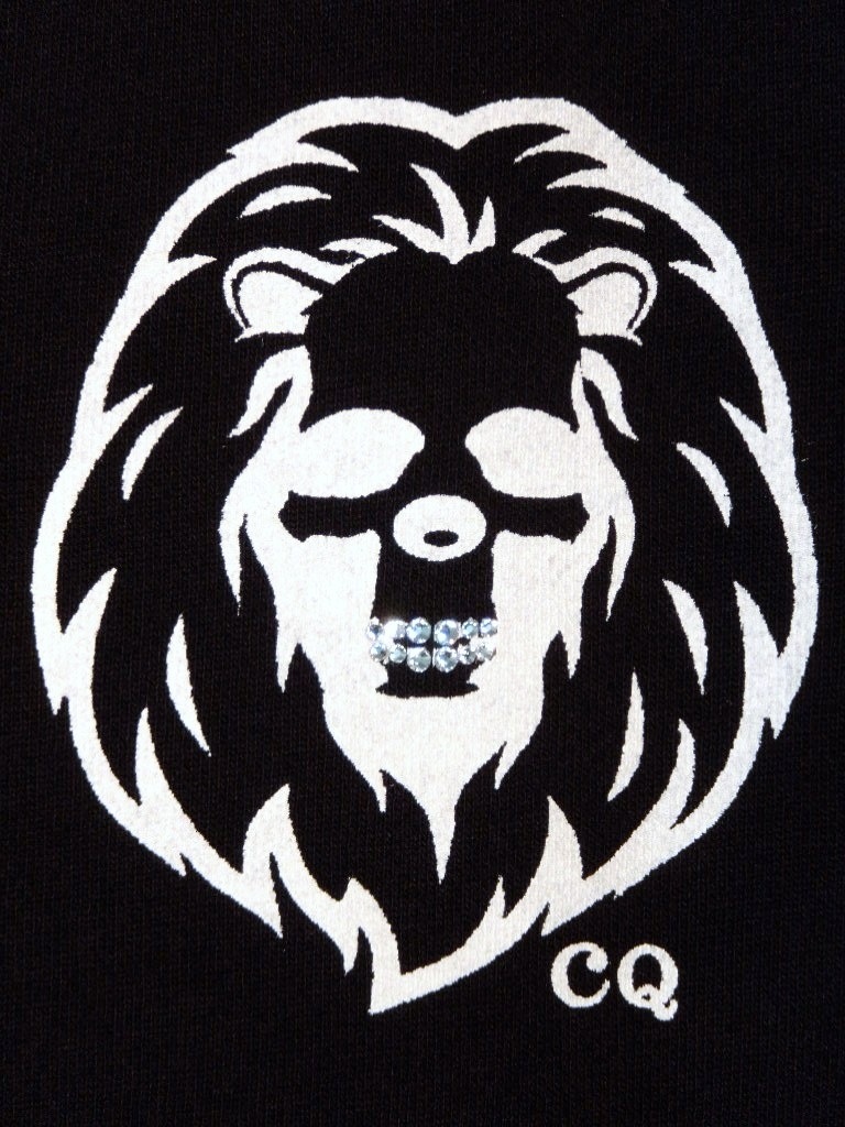 Skull Lion Swarovski zip-up Parka black