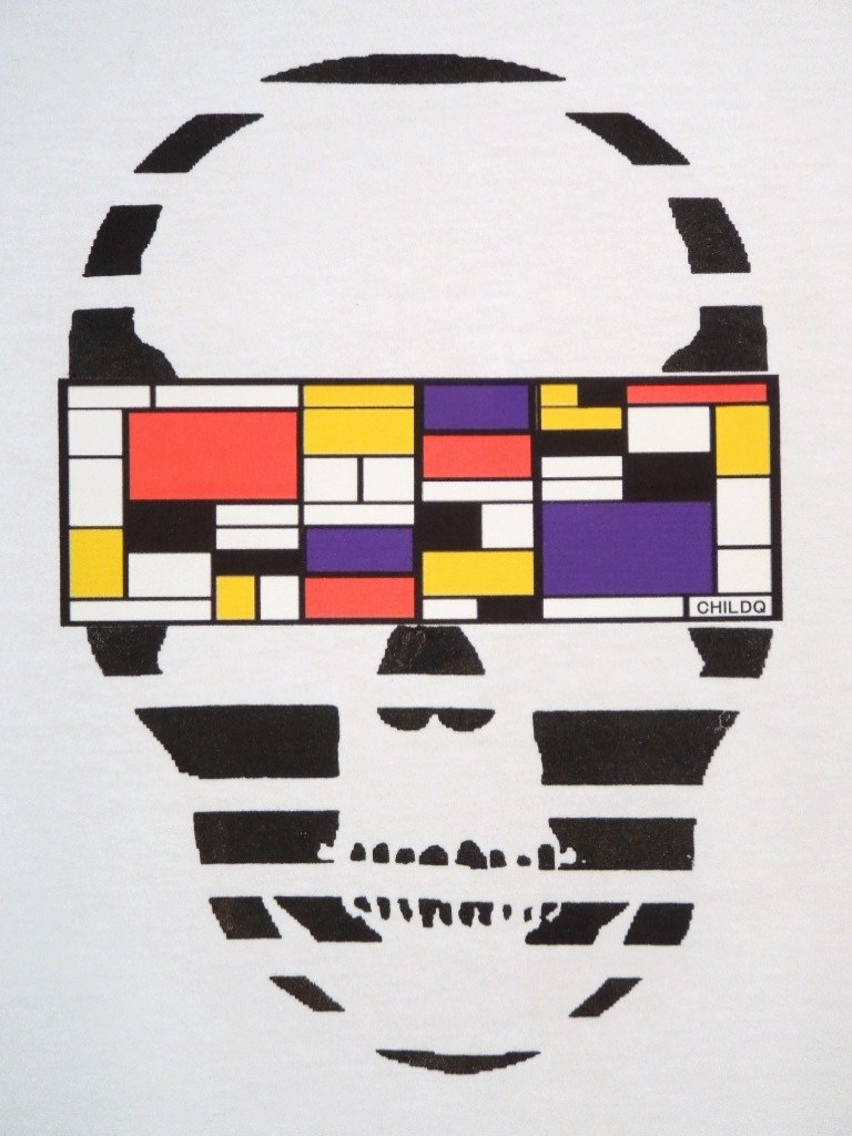 Skull Mondrian Pattern Long T-shirt White