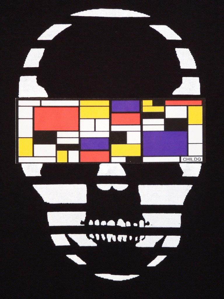 Skull Mondrian Pattern Long T-shirtb Black
