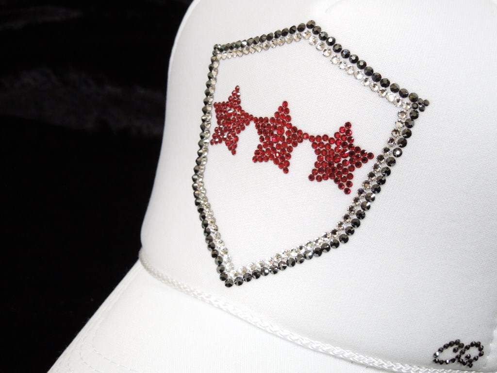 Emblem Red Three Star Swarovski capWhite