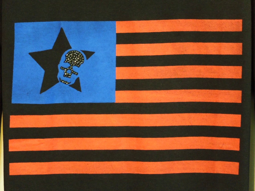 Skull Swarovski USA flag LongT-shirt��Black