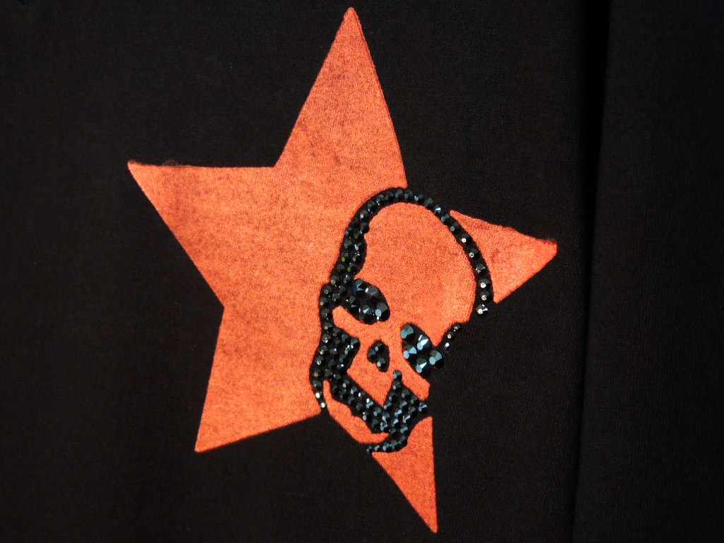 Stars Skull Swarovski LongT-shirt Black��Red
