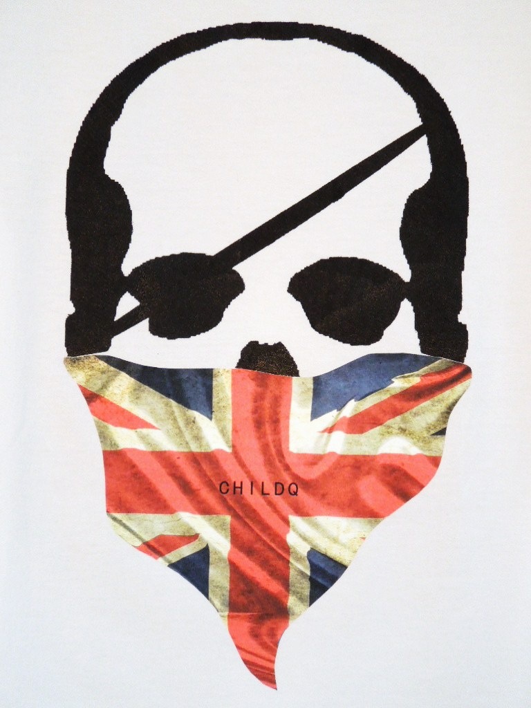 Skull bandana British flag Long T-shirt White