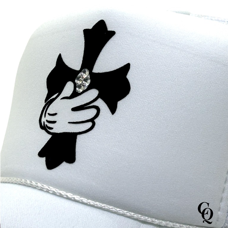Cross hand Swarovski cap White