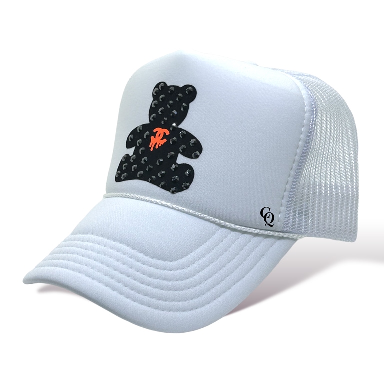 Bear parody Swarovski cap white