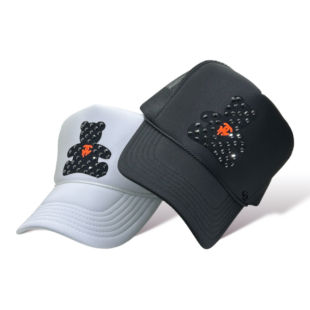 Bear parody Swarovski cap white