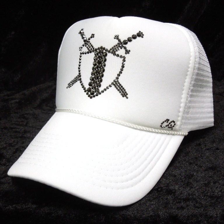 Sword shield emblem Swarovski cap White