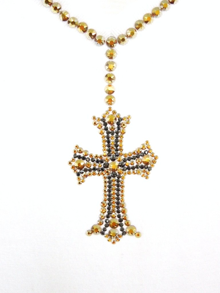 Cross Gold Swarovski necklace T-shirt��White