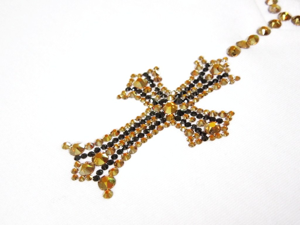 Cross Gold Swarovski necklace T-shirt��White