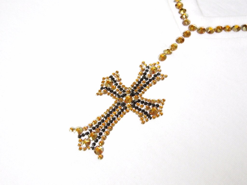 Cross Gold Swarovski necklace T-shirt��White