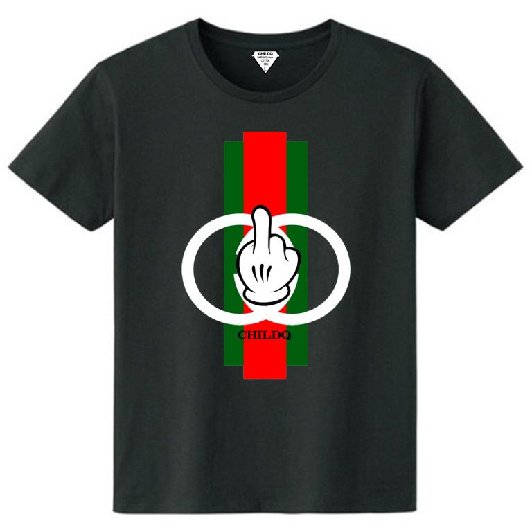Green Red Line Hand T-shirt Black